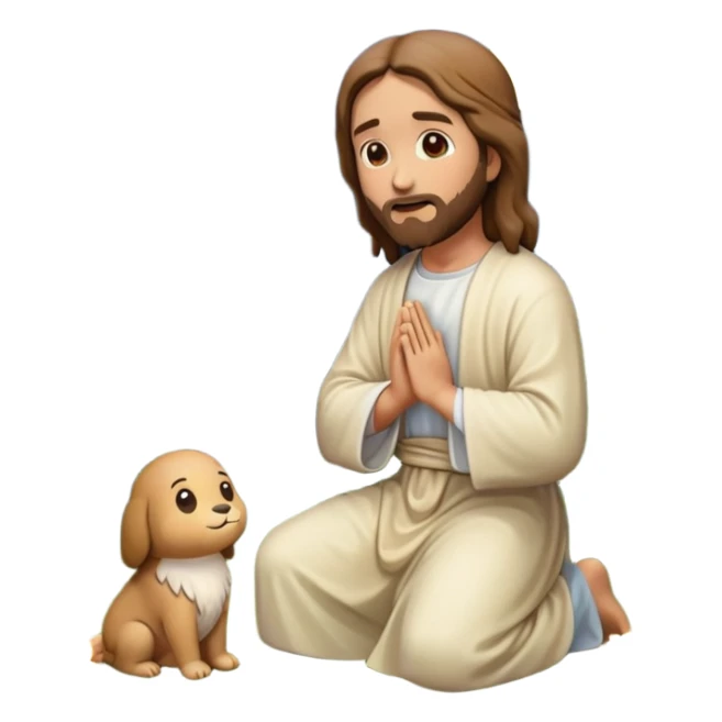 Jesus kneeling to pray in a garden, emoji style, night scene sticker