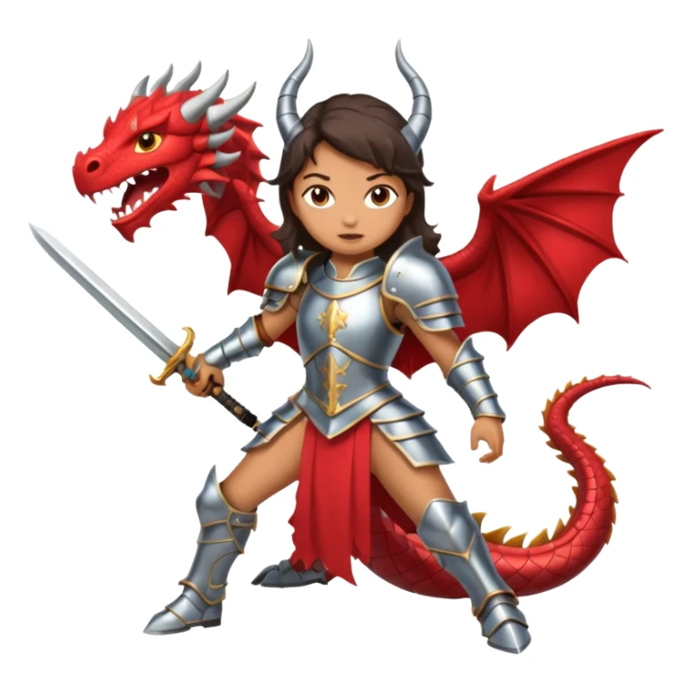 Fierce Latina in armor with a sword in a losing battle with a dragon sticker