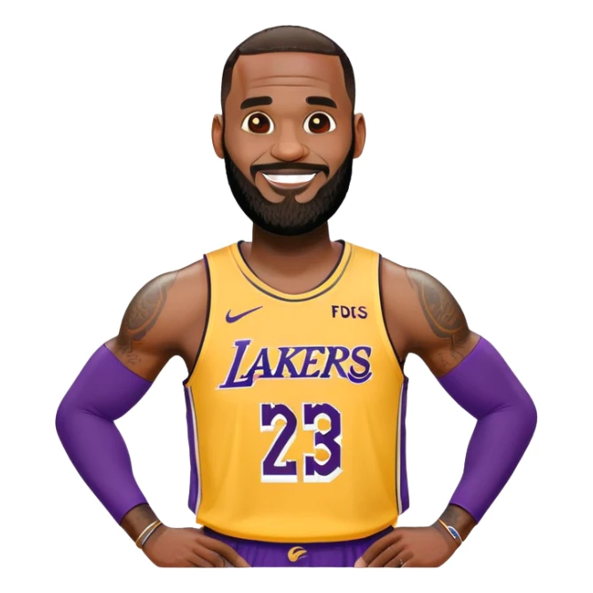 Happy smiling LeBron James in Lakers jersey with beard sticker