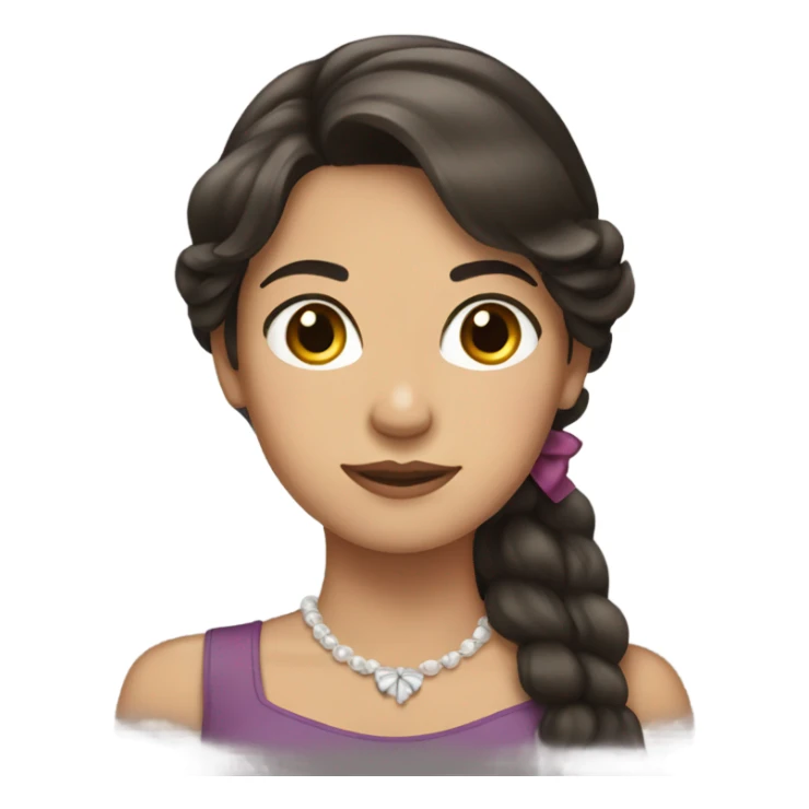 woman with long dark brown hair with bow sticker