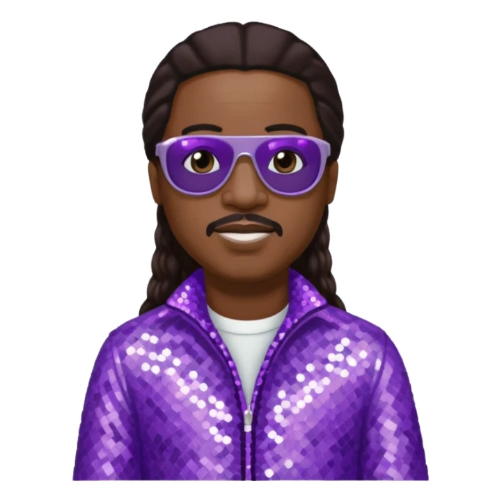 Stevie Wonder with long dark brown hair, lilac sequin outfit  sticker