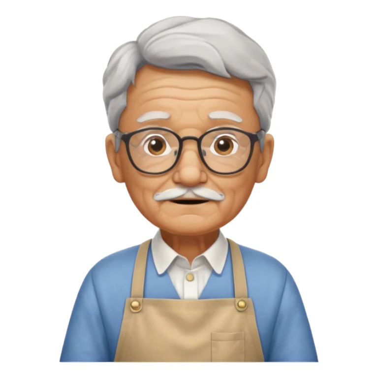 grandpa with apron, wearing glasses, focus status sticker