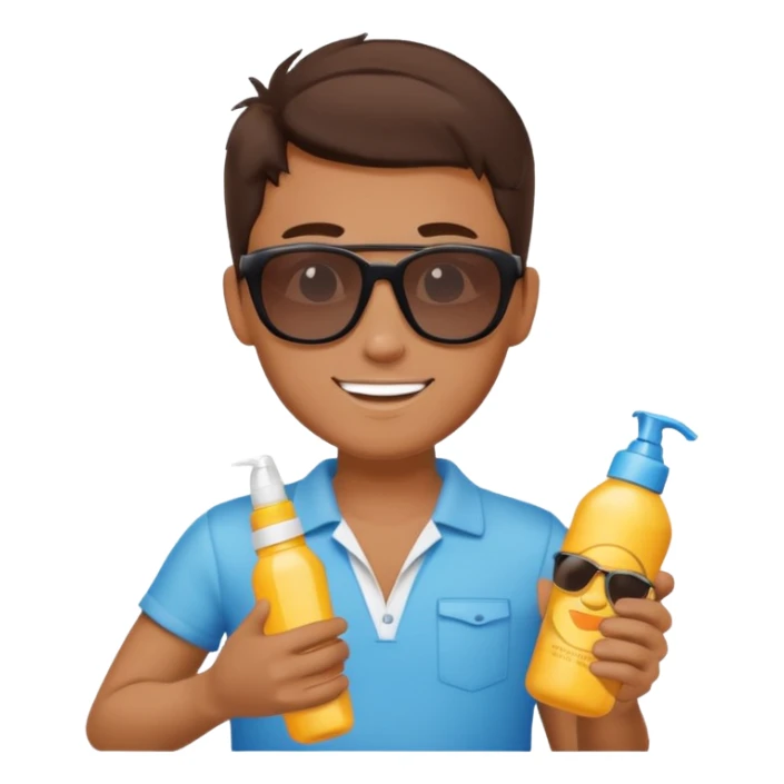 
male brunet suncream bottle and sunglasses sticker