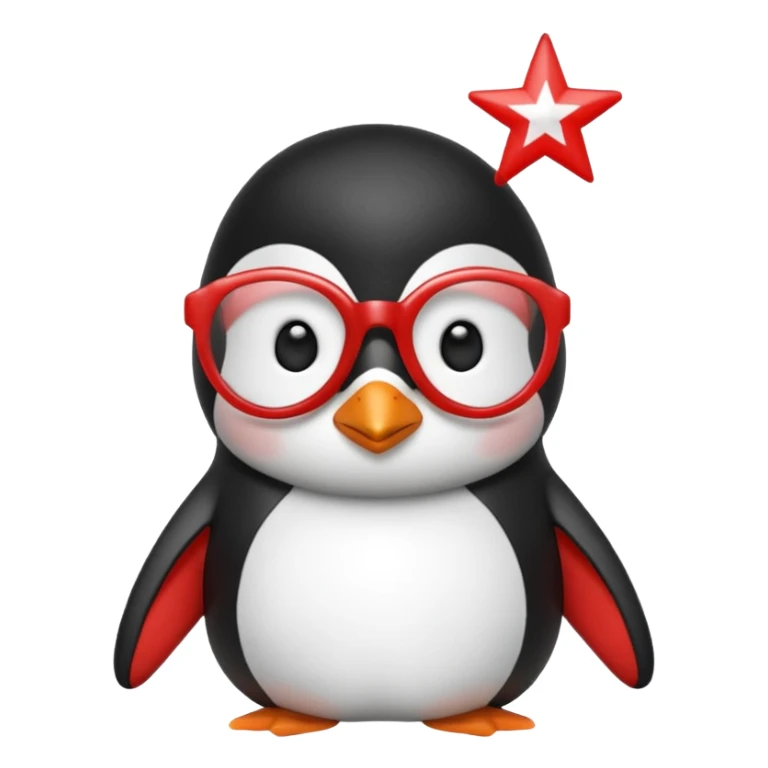 Pingüino color rojo con blanco y lentes en forma de estrella color celeste sticker