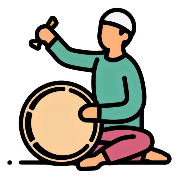 Person beating a drum to wake people for sahur, Ramadan tradition sticker