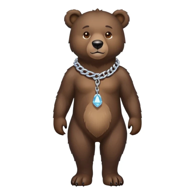 Full-length dark bear with detailed fur, on all four legs, wearing only a clean simple ice chain collar, no pendants or attachments sticker