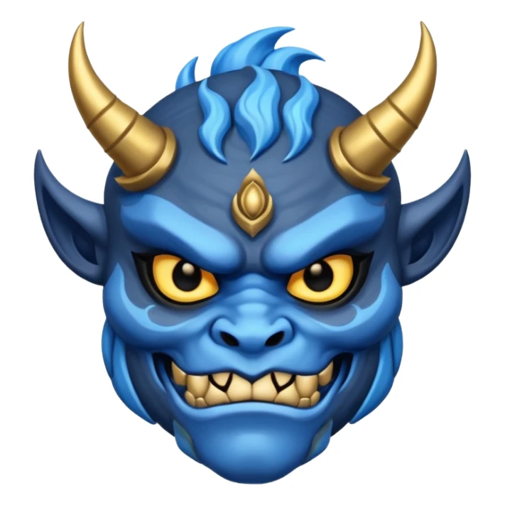 blue oni with black and gold eye sticker