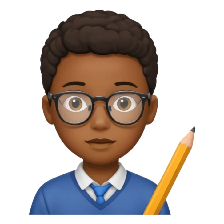 black boy kid with glasses → holding a pencil sticker