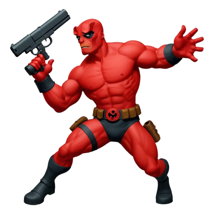 cinematic realistic superhero Hellboy by Mike Mignola jumps and shoots sticker
