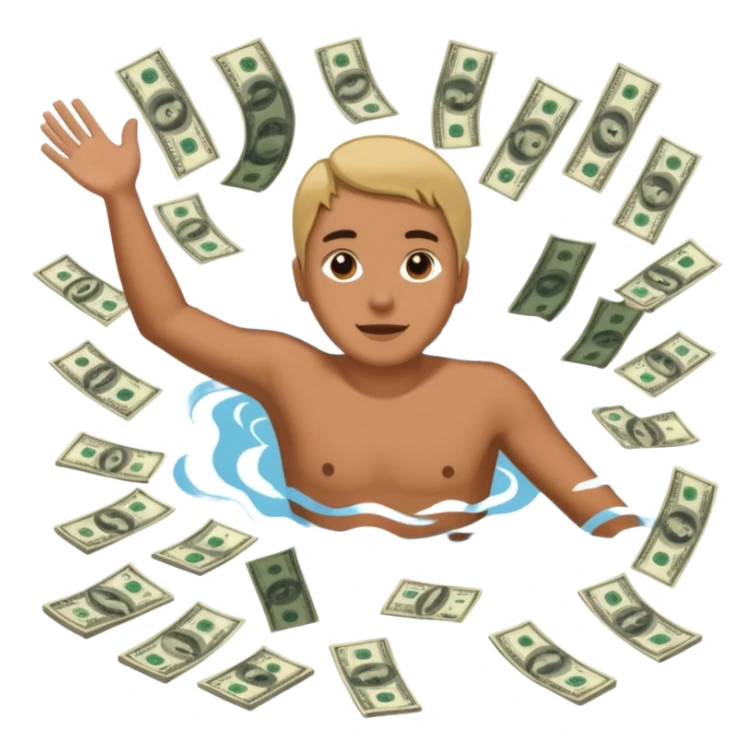 someone swimming in 5 dollar bills sticker
