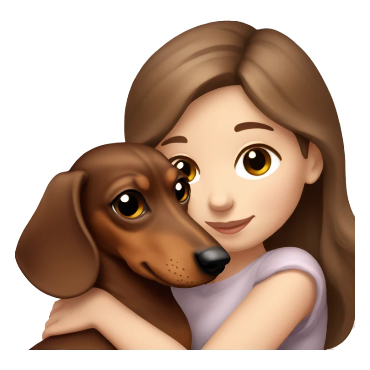 pale girl brown hair cuddling mini dachshund  sticker