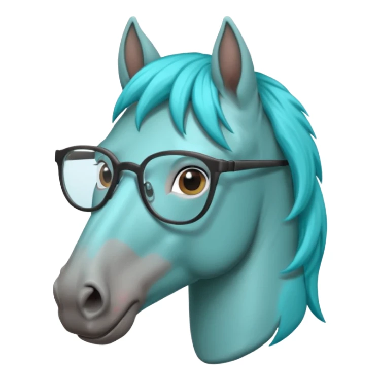 grey horse head with turquoise hair and glasses sticker