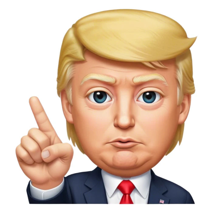 Super realistic Donald Trump pointing index finger up, realistic face sticker