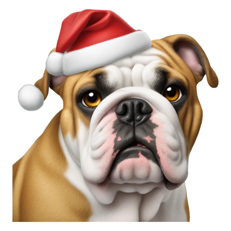 English bulldog wears santa’s hat sticker