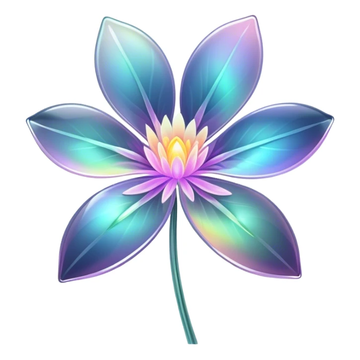 Dark Pastel iridescent transparent bio-luminescent flower with thin glossy glass petals sticker