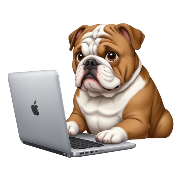 English bulldog with a laptop sticker