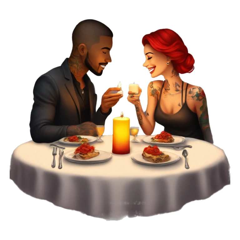 romantic candle light dinner for beautiful tattooed couple sticker