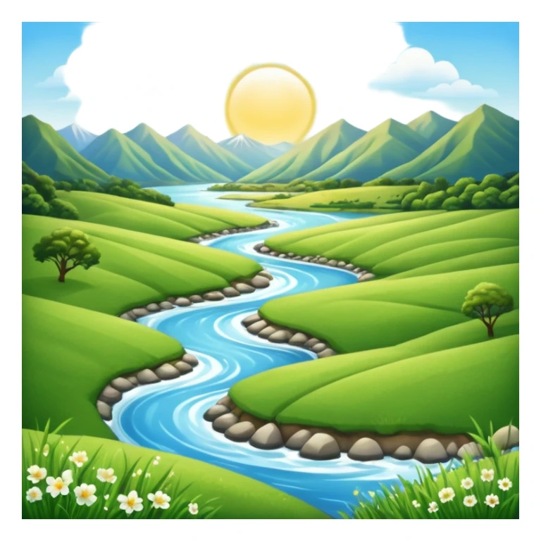 new zealand summer valley with a river and sunshine sticker