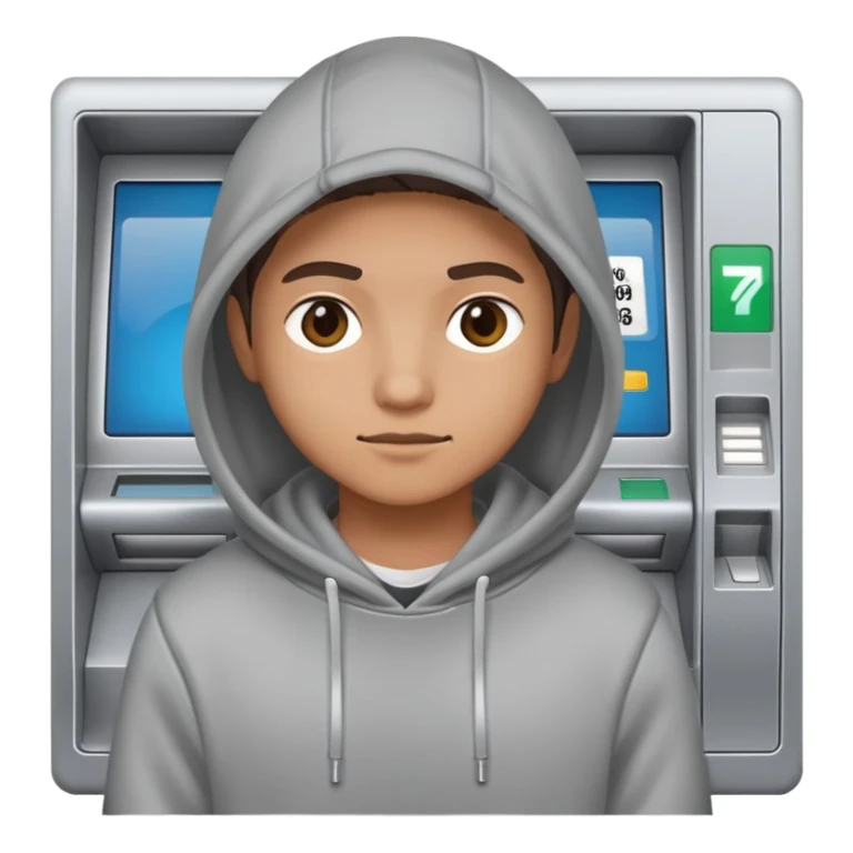 scammer in a hoodie near ATM sticker