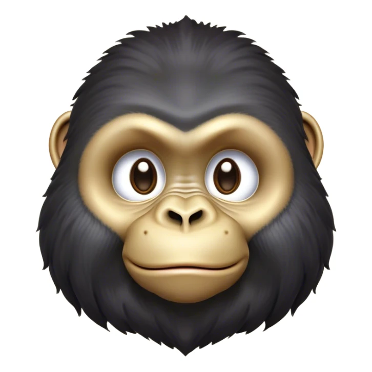 Cinematic Cute Gorilla Portrait Emoji, Head tilted playfully and inquisitively, with a robust, endearingly soft face accented by tender fur and round, sparkling eyes full of warmth, Simplified yet irresistibly adorable features, highly detailed, glowing with a warm, friendly jungle glow, high shine, affectionate and lively, stylized with a touch of whimsical charm, soft glowing outline, capturing the essence of a mischievous yet loving gorilla that feels like it could lumber out of the screen into your arms! sticker