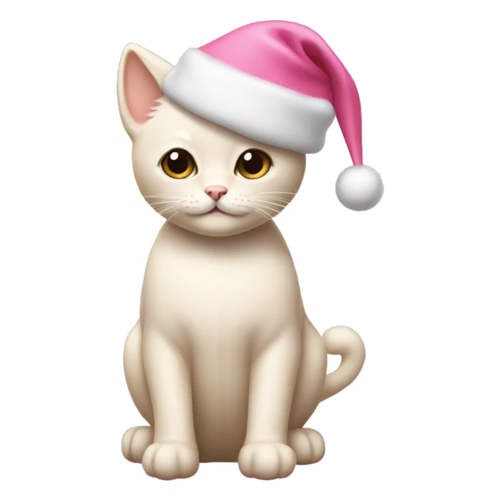 Cream kitten whole body, and with pink Christmas hat sticker