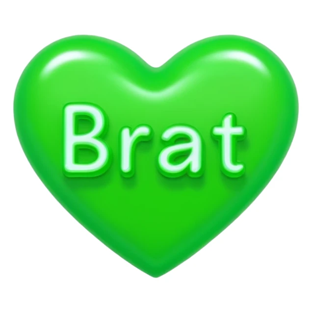 The word brat on a neon green heart  sticker