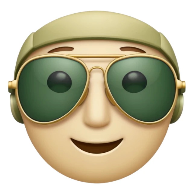 aviator sunglasses with light beige frame and dark green lenses, Apple emoji style, no text sticker