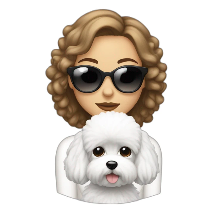 mujer pelo largo con gafas y perro bichon blanco sticker