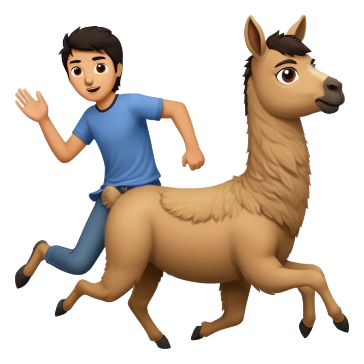 Guy with dark hair getting chased by a llama sticker