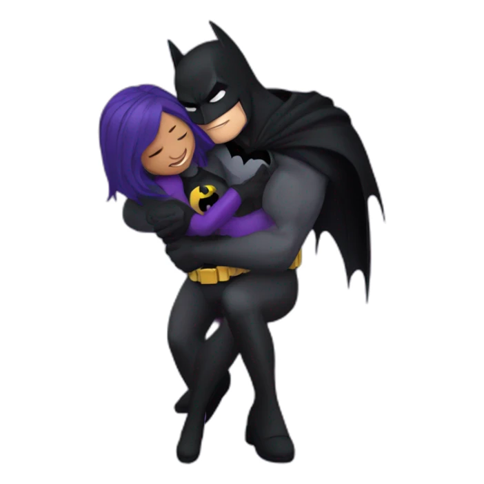 Batman hugging Raven from teen titans sticker
