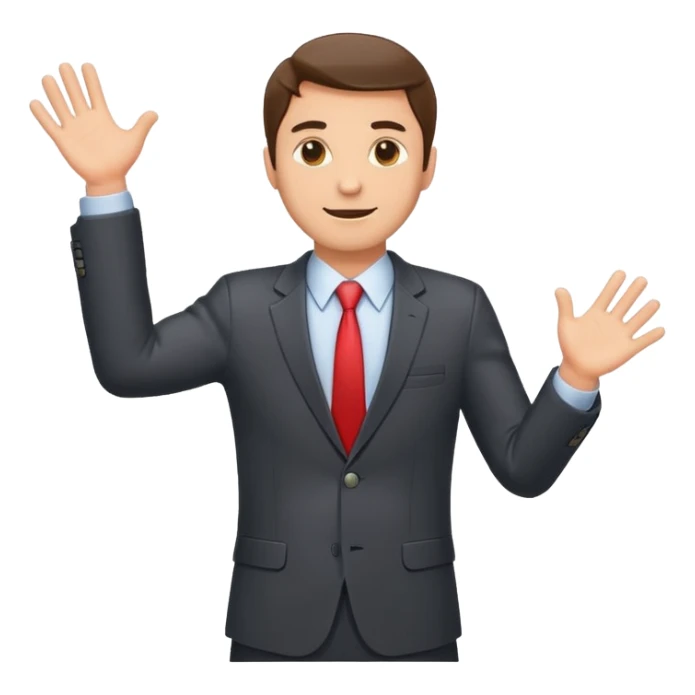 Sticker of a man in a business suit, front view, arms extended forward as if ready to hold a box, friendly expression, clean cartoon style, bold outlines, minimal background, emoji sticker style sticker