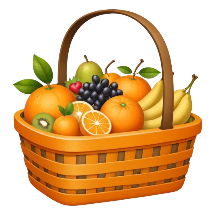 Orange plaid lining basket with both food, drink and fruits sticker
