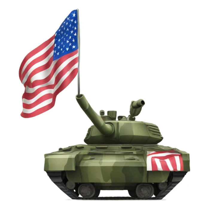 Camouflage cartoon tank with American flag sticker