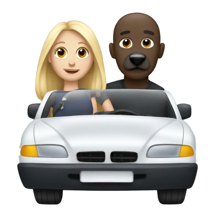 White couple and black dog in a car sticker