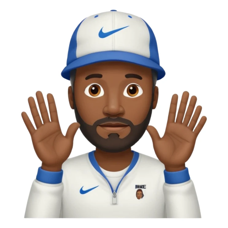 MIDDLE AGED BLACK MAN WITH LOW CUT BEARD AND A NIKE HAT SAYING WHO CARES?! MOTIONING HANDS  sticker