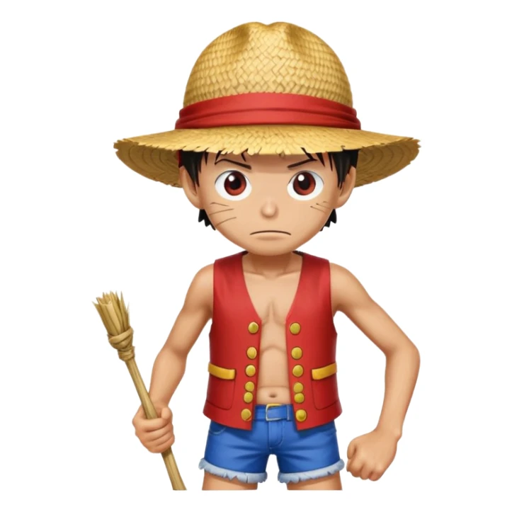 Monkey D. Luffy with straw hat, red vest, blue shorts, scar under eye sticker