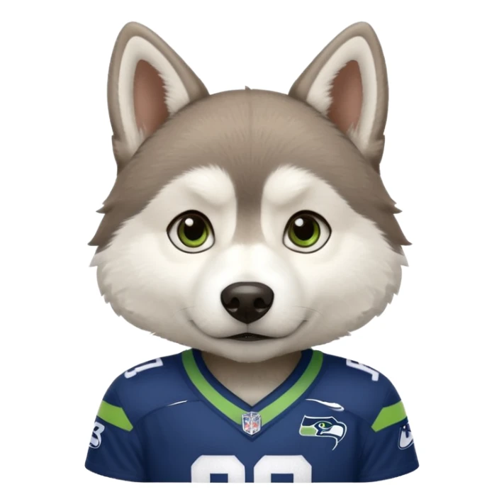 White brown husky with Seattle Seahawks gear sticker