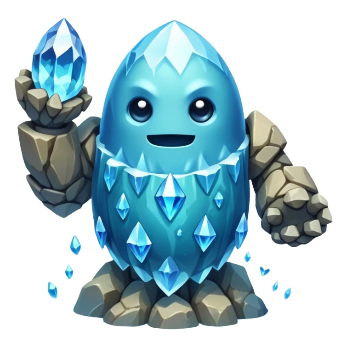 Design a unique elemental guardian that combines the crystalline rock golem's defensive fortitude with the spectral water serpent's fluid grace, perhaps creating a being with a segmented stone core that flows like water and channels ghostly aquatic energy through embedded gems." sticker