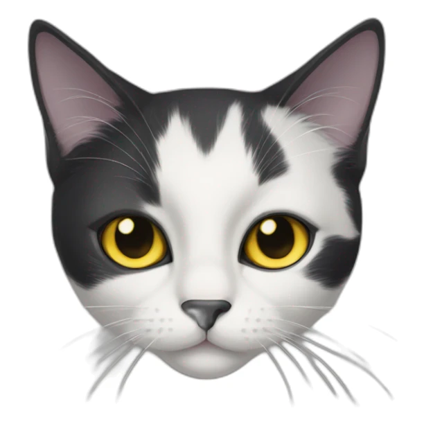 black cat with white breast and white paws, black nose, half of muzzle white, half black, yellow eyes sticker