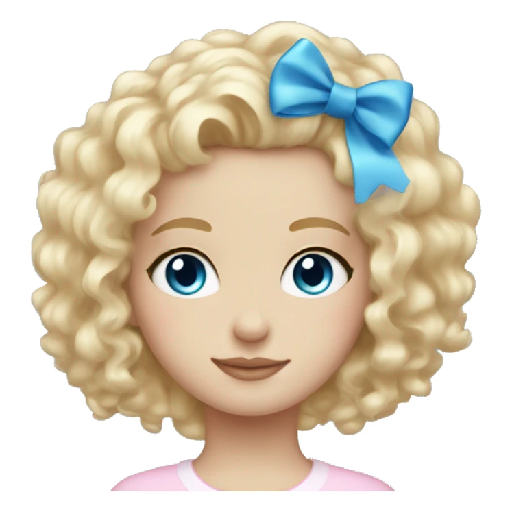 Soft blond curly girl white skin blue eyes in light pink bow sticker