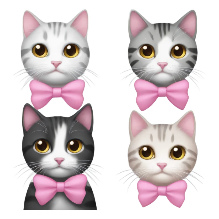 Black and white cat and gray tabby cat with both cats with pink hair bows  sticker