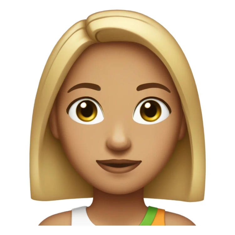 round face, light skin but with a slight tan, green eyes, thick black eyelashes, small nose, medium-length hair, hair color russet.  sticker