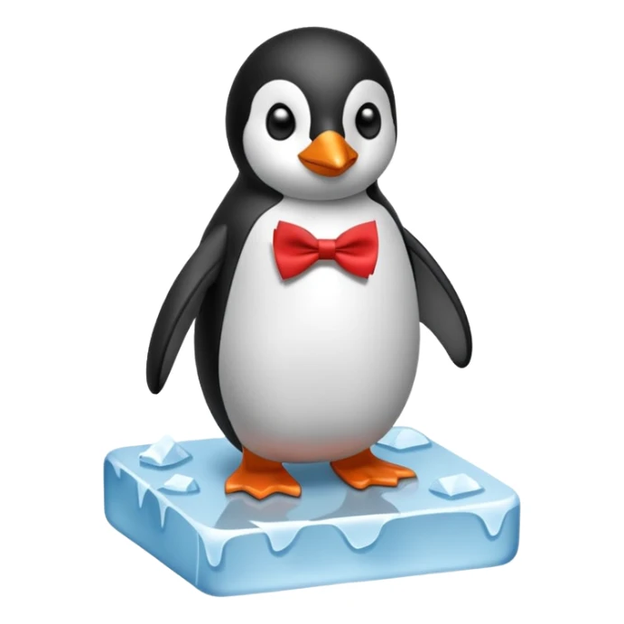 penguin, red bow tie, standing on small ice melting block sticker