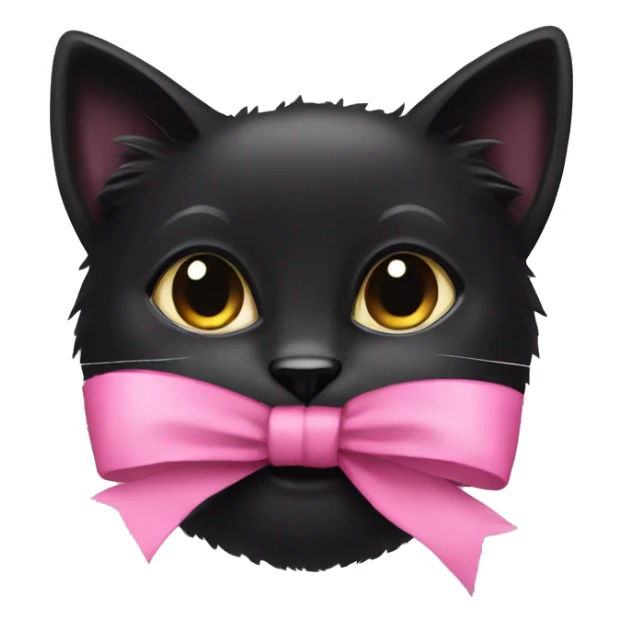Black cat with long fur wearing a pink bow sticker