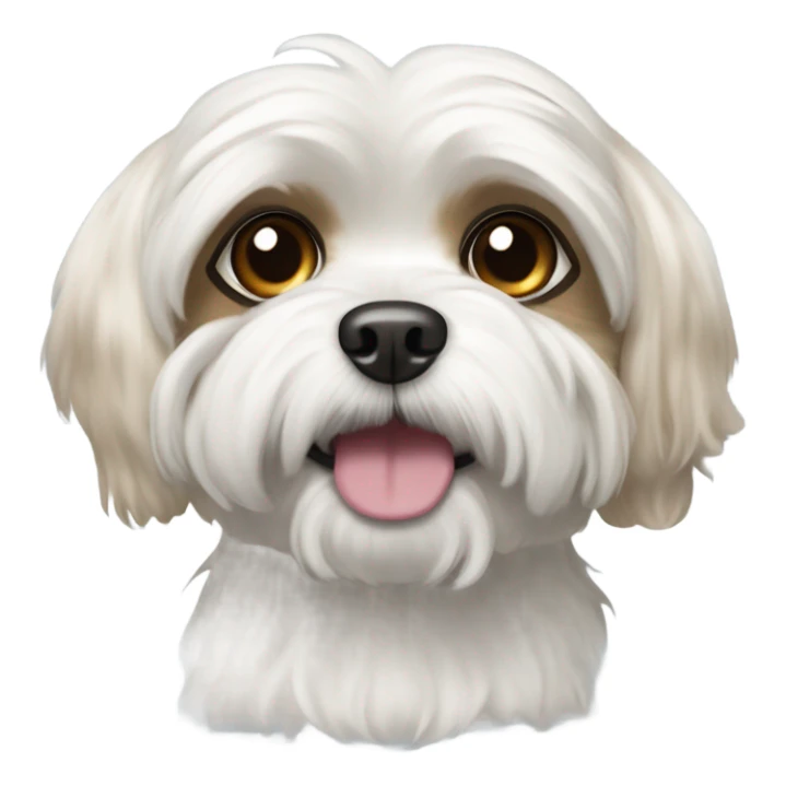 A white maltese / shitzoo dog with tan spots, curly fur and big eyes sticker