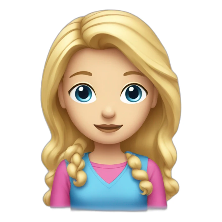 Blond girl with blue eyes and a pink shirt sticker
