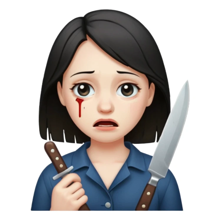 Girl crying holding a knife sticker