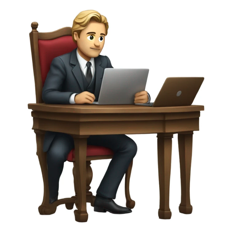 Rich man working setting on a chair and near the table with laptop he is like leonardo dicaprio  sticker