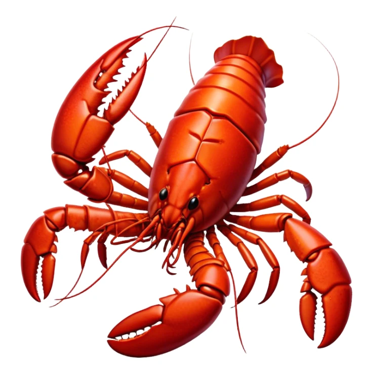 Cinematic bright red rock lobster, detailed hard shell, claws slightly open, freshly cooked, warm glowing tones, rich and indulgent. sticker