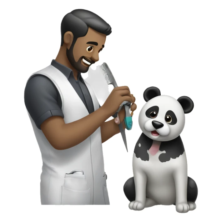 Panda hairdresser grooming a dog sticker